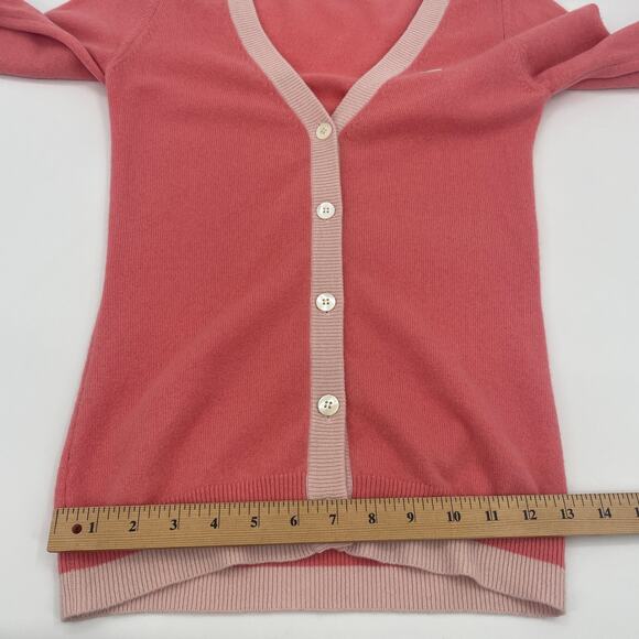 LACOSTE Cashmere Cardigan Womens Size 34 / US Size 2 Pink Preppy V-Neck Sweater - Picture 8 of 10